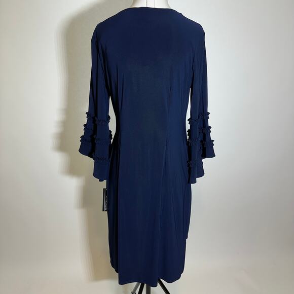 NWT R&M Richards Navy Blue Ruffle Sleeve Faux Wrap Cocktail Dress Womens Size 12 - Picture 7 of 12